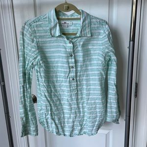 Light blue and white striped 100% linen blouse